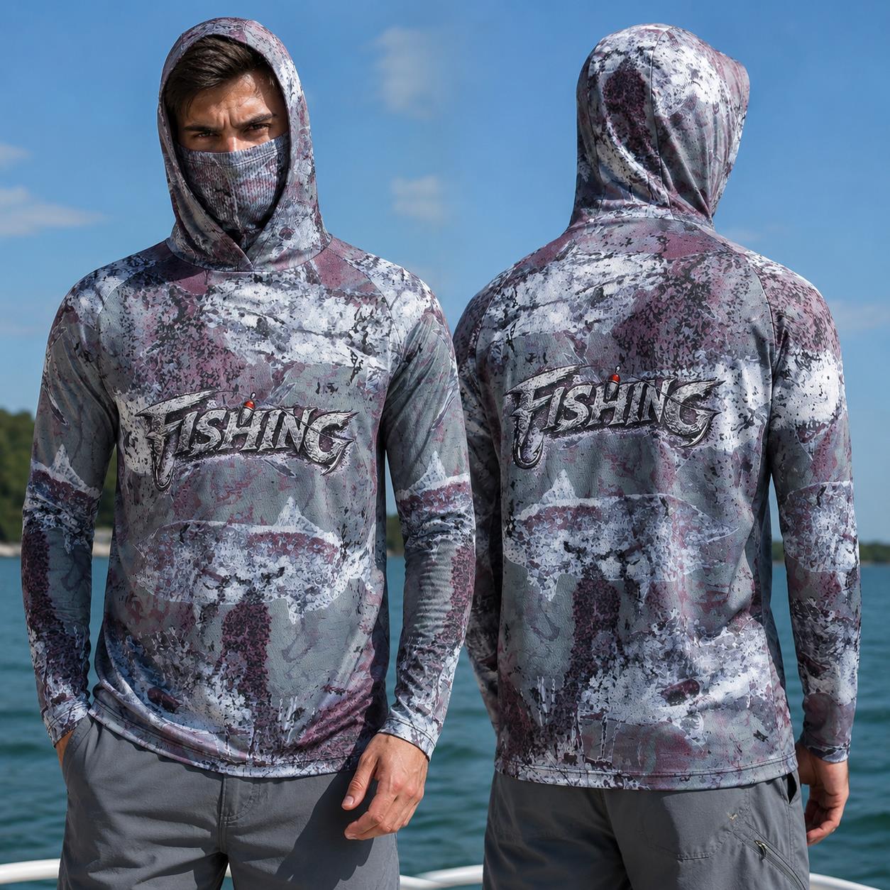 Fishing Mask Sun Protection - قميص صيد للرجال بغطاء للرأس، ملابس