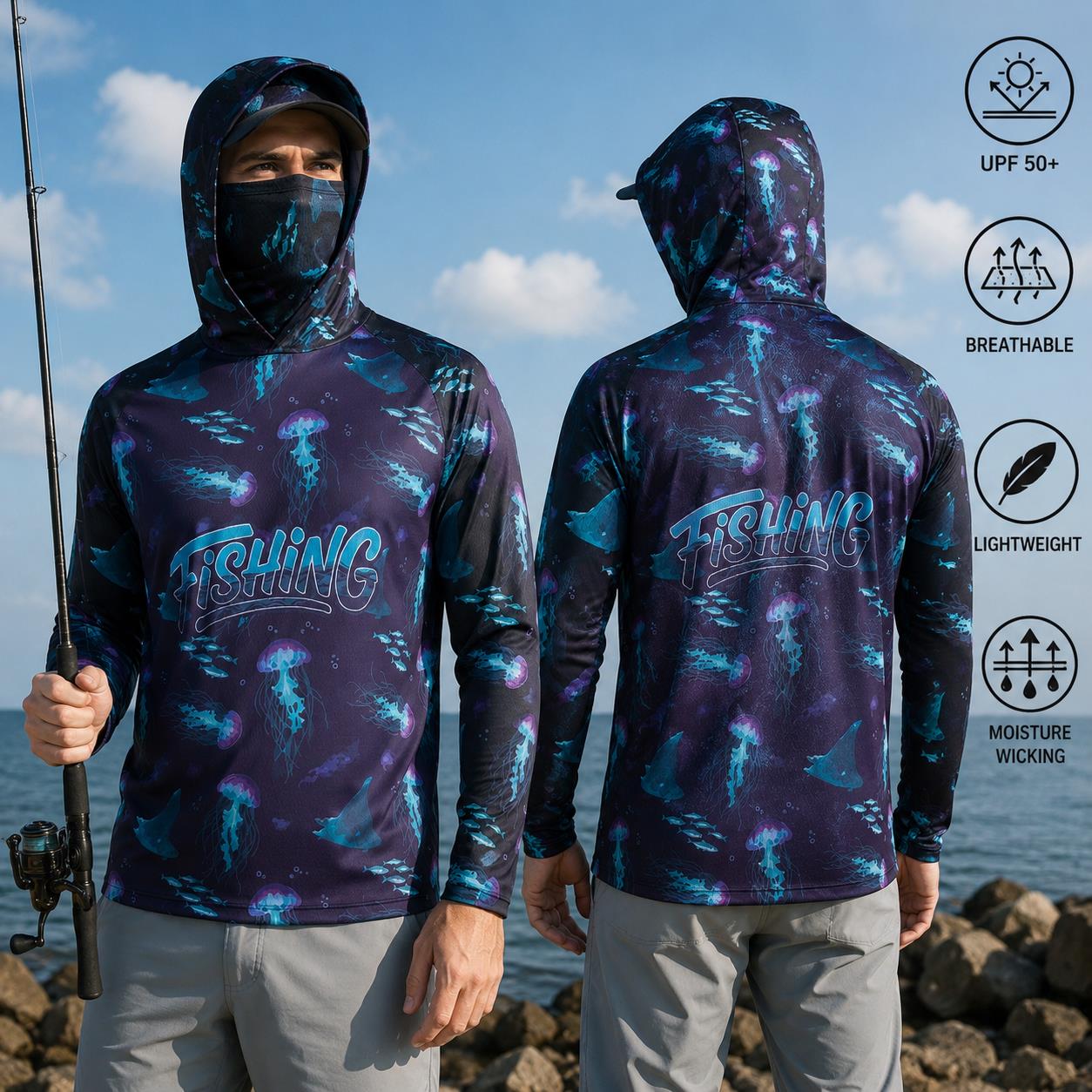 قميص صيد للرجال بغطاء للرأس، م - مراجعة Fishing Mask Sun Protection وسعره