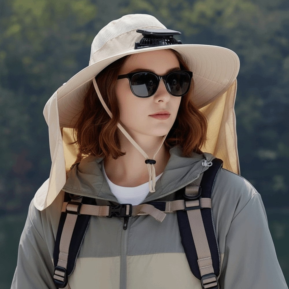 قبعة شمسية أنيقة مع مروحة شمسي - مراجعة Fishing Hat وسعره